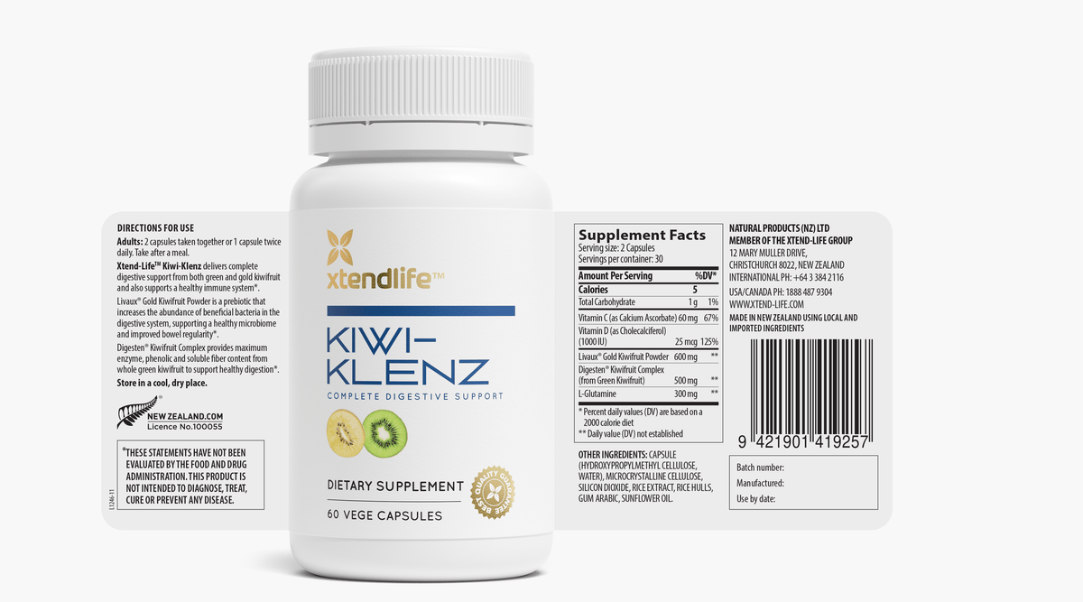 The nutritional label for Kiwi-Klenz