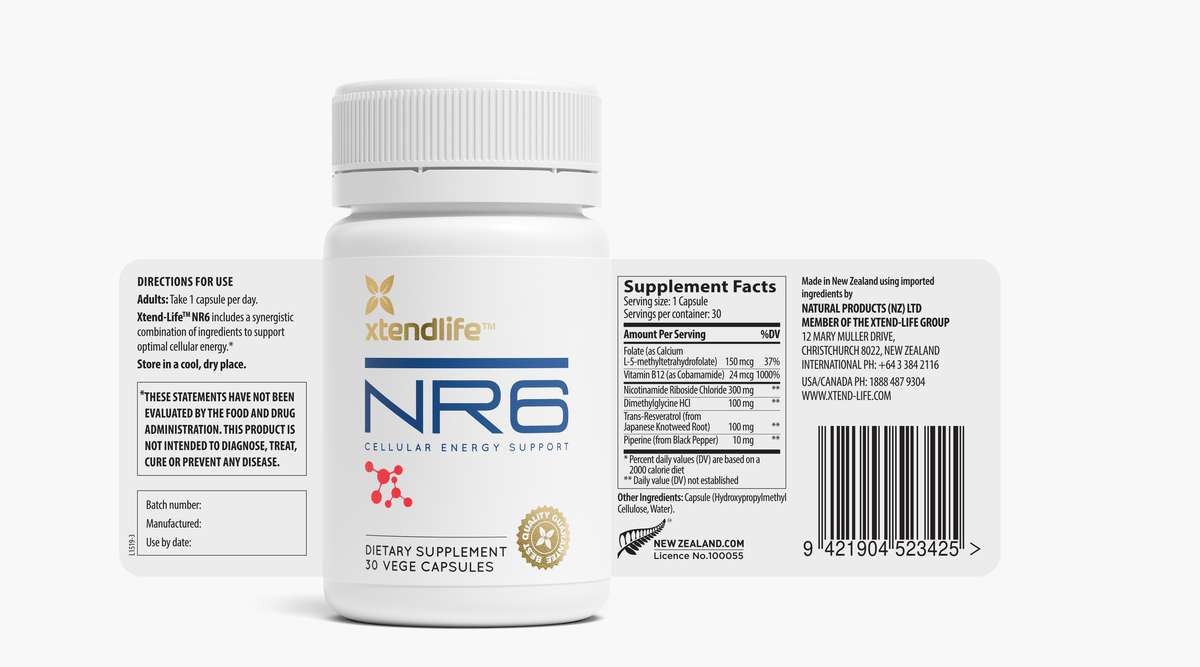 The nutritional label for NR6 - Natural NAD+ Booster