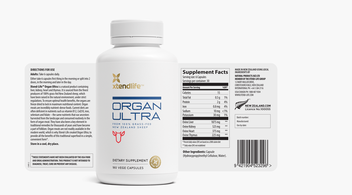 The nutritional label for Organ Ultra